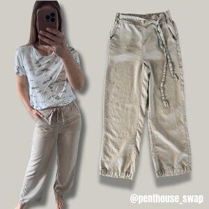 Tan Wide Leg High Rise Pants with Front Tie, Size S